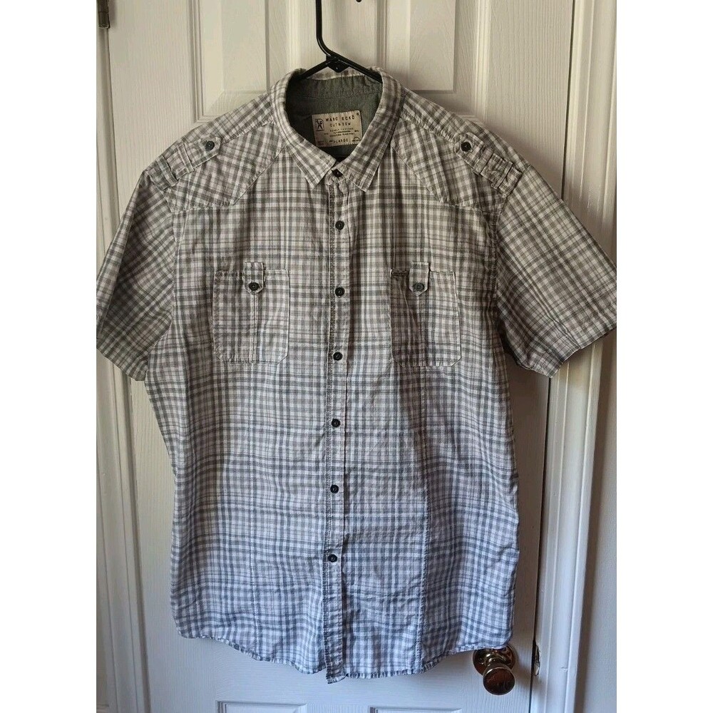 Men's Marc Ecko Button Down Short Sleeve Shirt XL Checkered